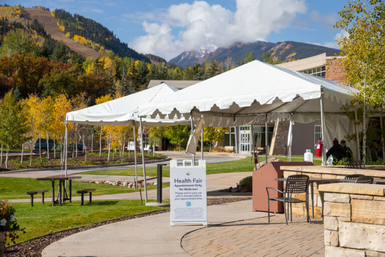 Health fair tents set up outside Aspen Valley Hospital