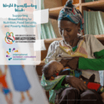 world breastfeeding week graphic with woman breastfeeding in library