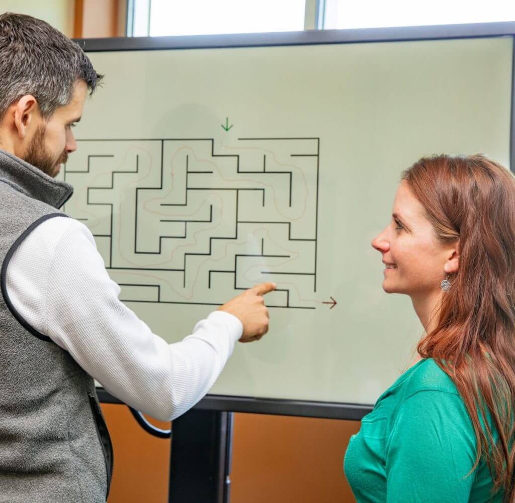 doctor demonstrating maze for patient