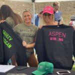 holding up Aspen Strong crewnecks