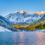 Scenic mountain and lake view at sunrise