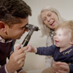 Toddler getting eye exam