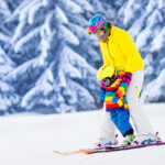 Mother and son learning to ski