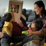 Cozy family evening with children and parents