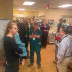 Group gathered in hospital lobby