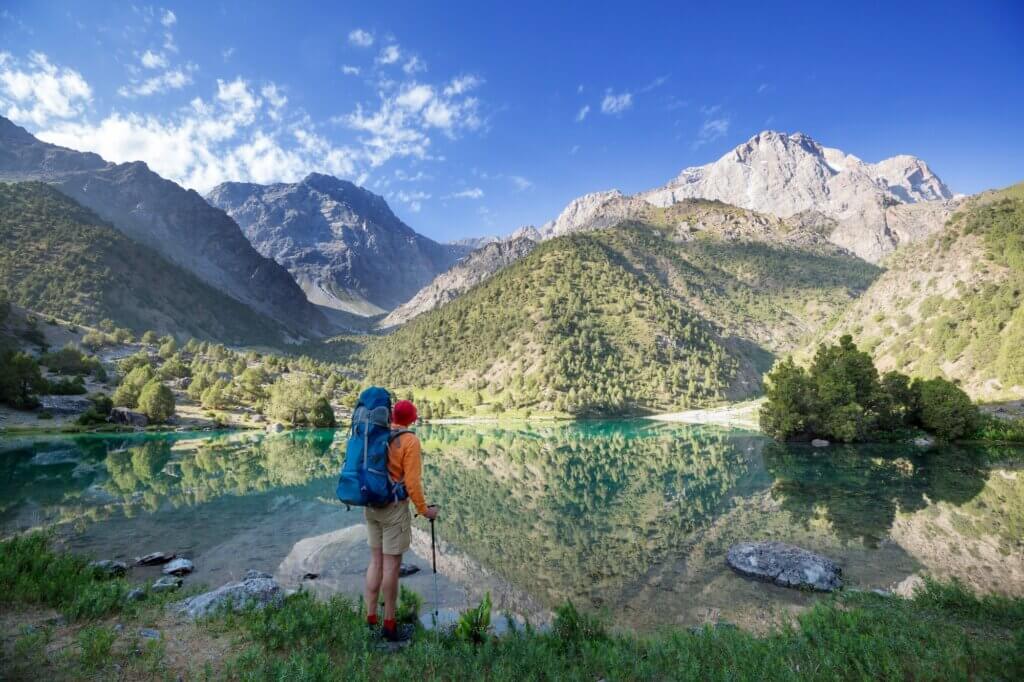 Man hiking in beautiful Fann mountains