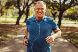 Senior man jogging outside men's hormones