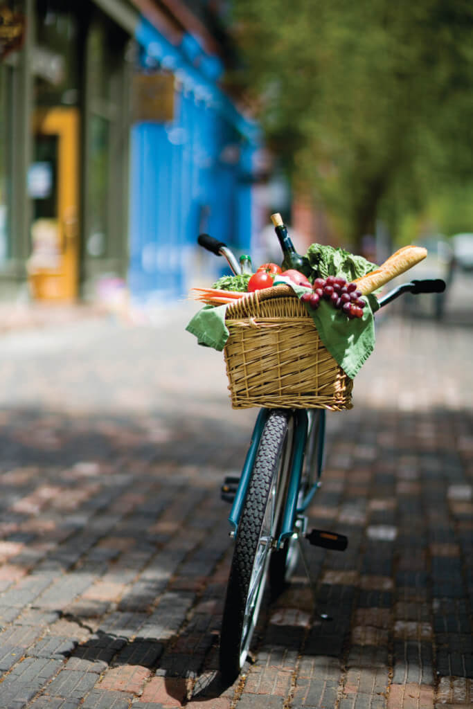 bike basket full of fresh produce