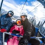 ski safety tips a family in safety gear riding a ski lift