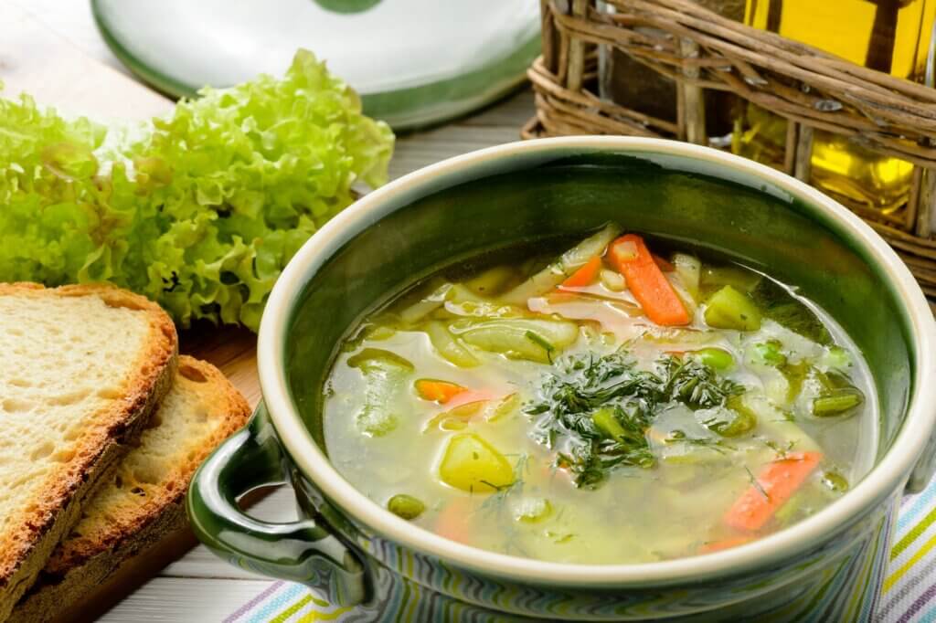 broth based vegetarian healthy slow cooker meal with vegetables