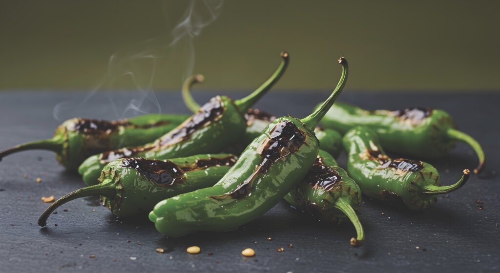 blistered shishito green peppers